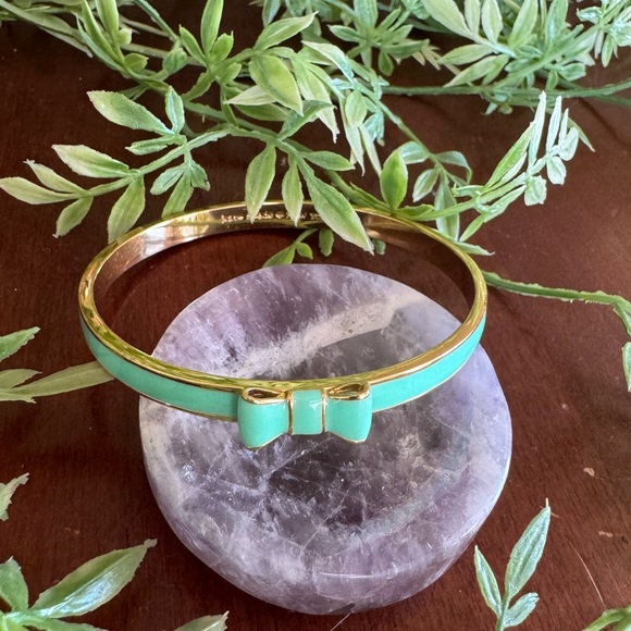 kate spade Jewelry - Kate Spade New York Teal Enamel Cuff Gold Tone Bow